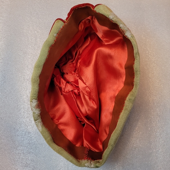 Vintage Chinese Silk Hat Floral Embroidery green-gold and red antique - Picture 9 of 11